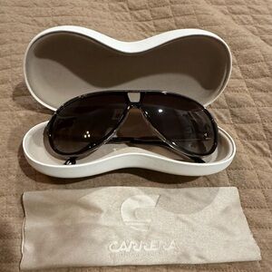 Carrera Aviator Sunglasses in Black and gold with Brown Lenses